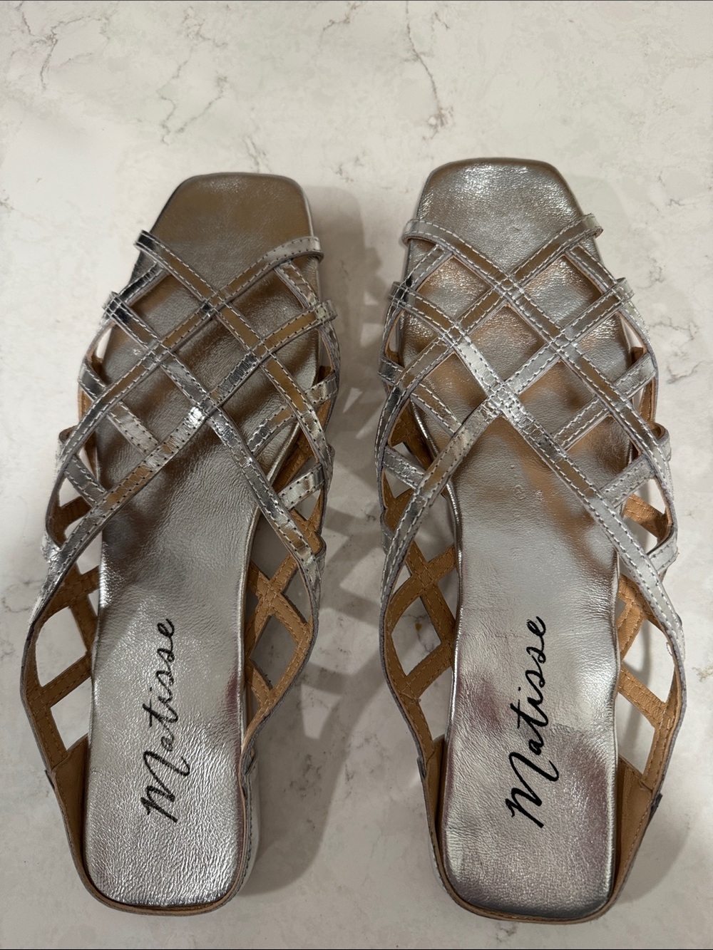 Matisse Metallic Silver Strappy Slide Mules